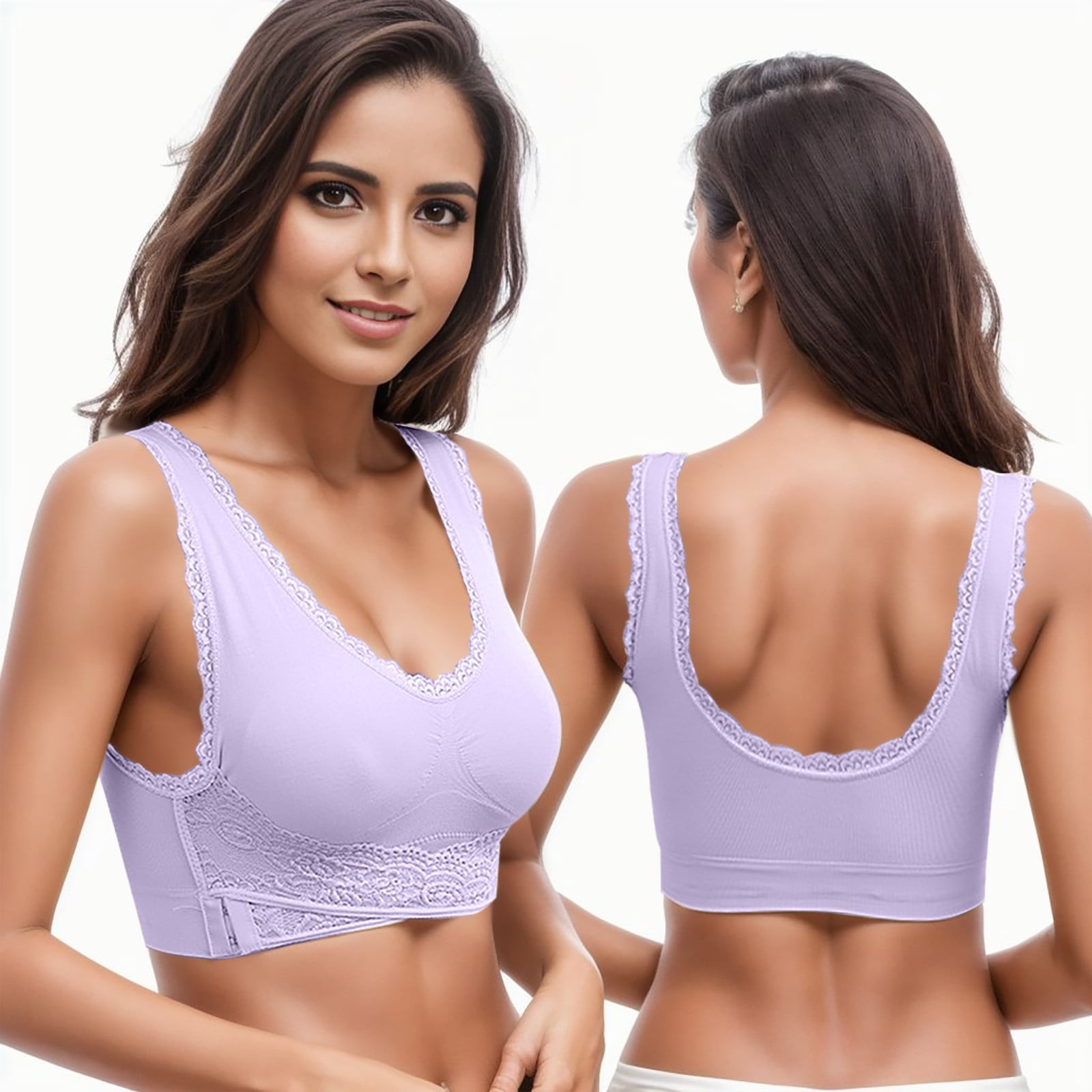 EHQJNJ Lace Bralettes for Women with Support Plus Size Double Support  Wireless Bra Lace Bra with Straps Full Coverage Wirefree Bra Tagless for