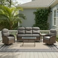 thumbnail image 3 of POCASSY 5 Pieces Patio Furniture Set with 6-inch Thick Cushion, Brown Wicker High Back Outdoor Couch and Swivel Glider Patio Chairs, Sectional Patio Set Ideal for Front Porch Backyard , Gray Cushion, 3 of 14
