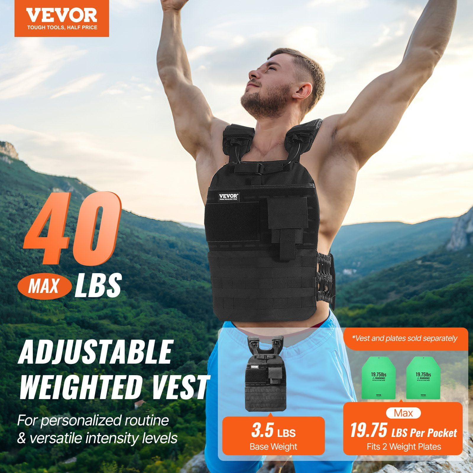 40lb Adjustable Weighted Vest for Men Women Strength Endurance Training Running Fitness Weight Loss