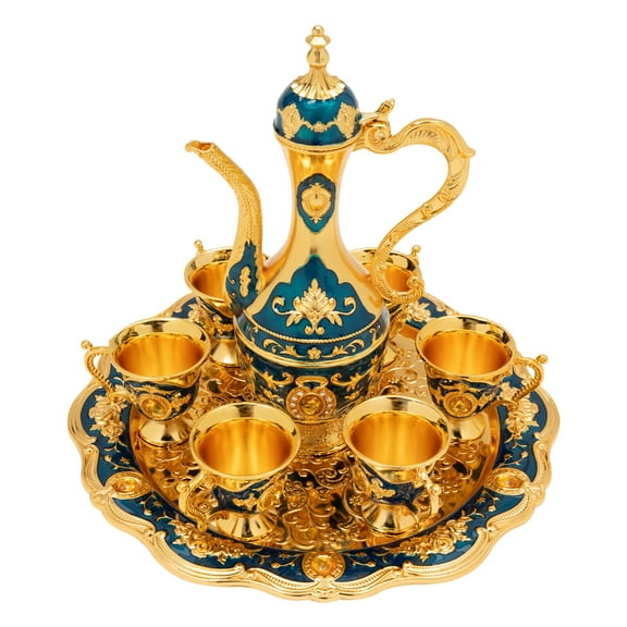 Vintage Turkish Tea Set, 8.45Oz Luxury Turkish Coffee Set with Pot and 6 Cups for Home