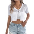 thumbnail image 2 of Cardigan for Women Open Work Crochet Knit V Neck Short Sleeve Front Tie Cropped Bolero Shrug Lightweight Breathable Summer Layering Top, 2 of 8