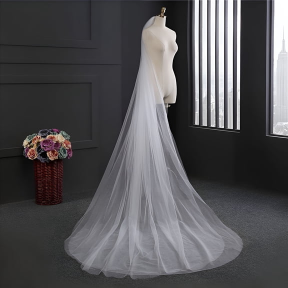 TELOLY 2026 New Bridal Veil 3M Long Wedding Veil Double Layer Tulle Cathedral Chapel Floor Veils with Hair Side Comb for Bride (White)