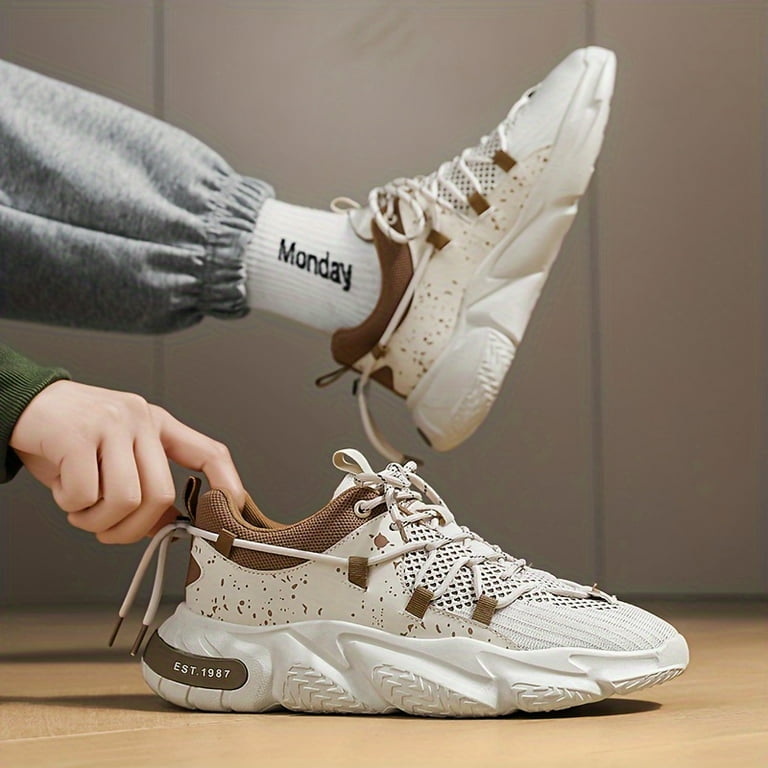 Men s Vintage Old School Style Chunky Shoes Comfy Non Slip Durable Soft Sole Lace Up Sneakers For Men s Outdoor Activities Walmart