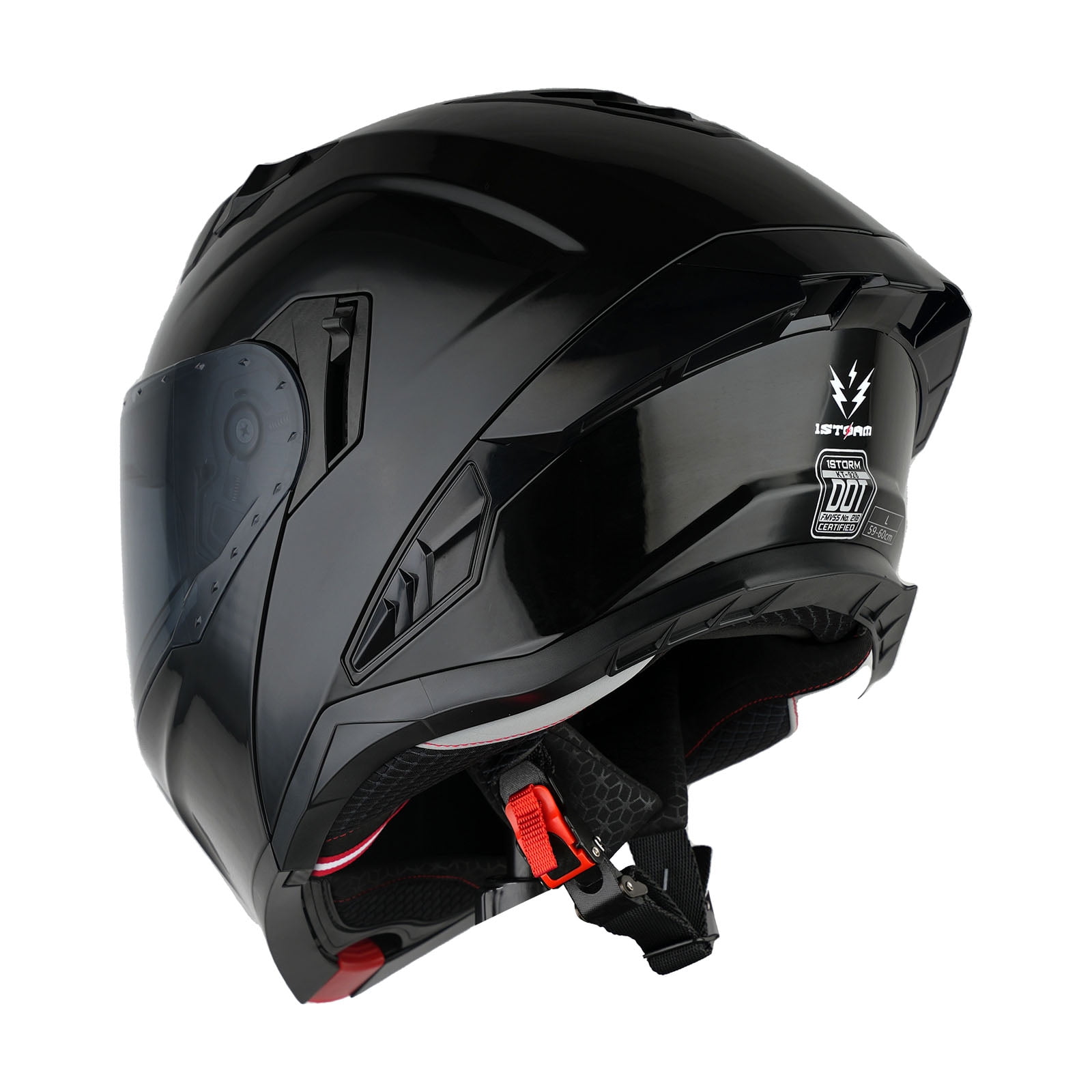 1Storm Motorcycle Modular Flip up Dual Visor Helmet Street Bike Sun Shield Full Face KT928: Glossy Black + One Extra Clear Shield