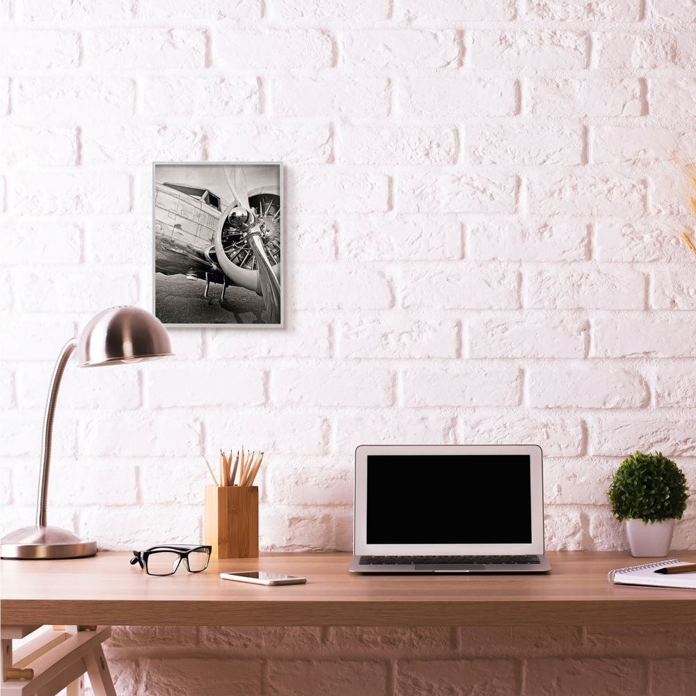 Stupell Industries Old School Vintage Airplane Propeller Black And White Photograph Framed Wall Art by John Slemp