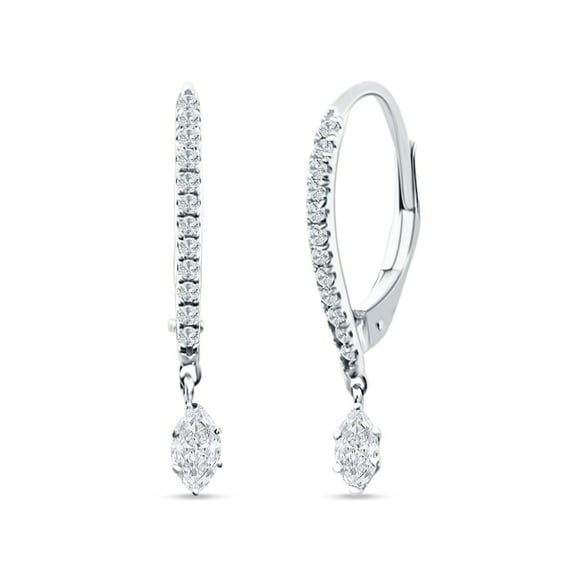 Dangle Hoop Leverback Round & Marquise Earrings CZ 925 Sterling Silver 22mm