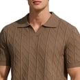 thumbnail image 5 of Men's Casual Short Sleeve Button Down Shirt, Knit Lapel Shirt With Breathable Fabric, Solid Color Regular Fit, Casual Daily Vacation Beach Wedding, Stylish Menswear | Zenithor,Coffee S, 5 of 5