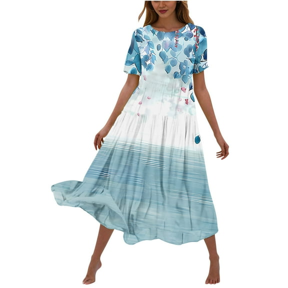 SEMPAI Summer Dresses Dresses for Women 2025 Casual Short Sleeve Crew Neck Print Long Summerdresses Soft and Comfortable for Halloween Women Dresses Up to 60% Off