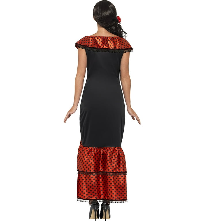 Flamenco Senorita Costume Adult Black Dress Headpiece Flamenco Senorita Costume Adult Black Dress Headpiece