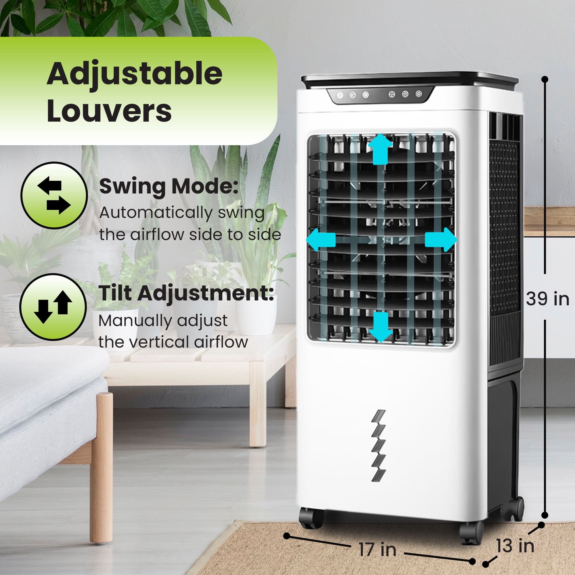 Gorilla Gadgets Powerful Swamp Cooler 5300 CFM, 7 Gallons Water Tank, Portable Indoor Evaporative Air Cooler, Remote Included, Swing Mode, Modern Design, 3 Speeds (LBW-6500RC)