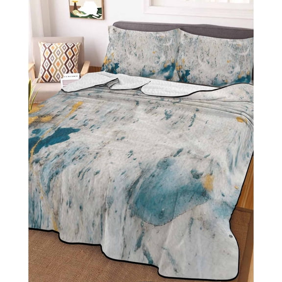 Teal Gray Gold King Size Down Alternative Comforter, Lightweight Comforter Quilt Bedding Set with Pillow Shams Modern Minimalist Abstract Gradient Art All Seasons Bed Comforter Duvet Insert 96"x106"