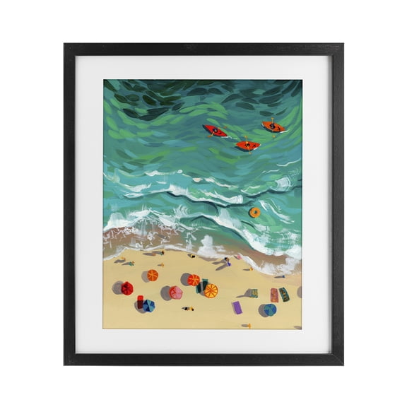 Stupell Industries Coastal Three Kayaks in Turquoise Waves Black Framed Print Under Glass, 13 x 16, by Brook Page