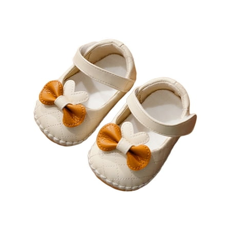

Woobling Baby Girls Crib Shoes Prewalker Mary Jane First Walkers Flats Newborn Princess Dress Shoe Comfy Soft Sole Bowknot Beige 5.5C