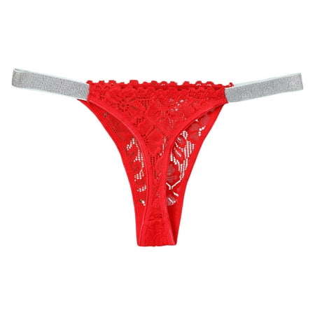 BYHONG Women s Mid Waist Sexy Solid Color Lace Thong Peach Panties Thong Panties Panties for Women Red S