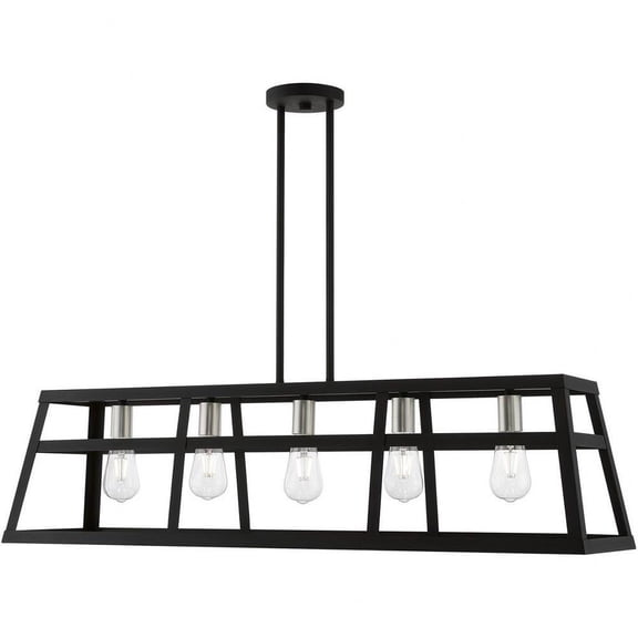 5 Light Linear Chandelier in Transitional Style-17 inches Tall and 10 inches Wide-Black/Brushed Nickel Finish Bailey Street Home 218-Bel-4829385