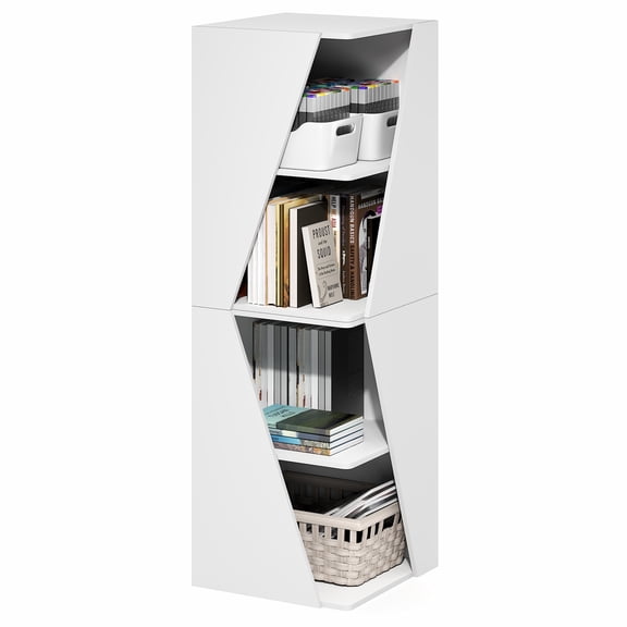 Furinno ECON Stackable 2-in-1 Bookshelf 4-Tier Corner Bookcase White