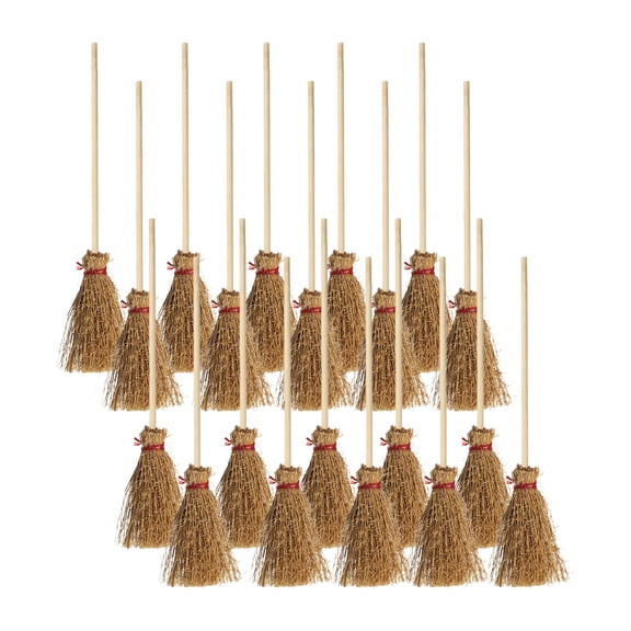 JHyouerji 20 Pack Mini Witch Broom Ornaments 4in Halloween Hanging Decor for Garden Wreath Garland Indoor Outdoor Party DIY Craft Accessory