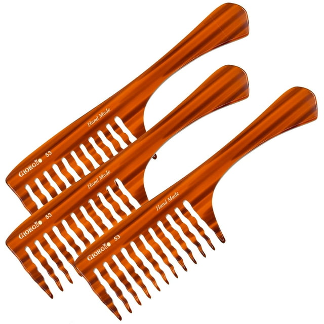 Peine de dientes anchos Giorgio G53 para cabello rizado, desenredante, para mujeres con cabello grueso, para cabello húmedo y seco, hecho a mano, con corte de sierra y pulido a mano (20 cm)