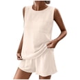 thumbnail image 4 of Riforla Cotton Feel Round Neck Sleeveless Pocketed Women's T Shirt & Shorts Set Short Sets for Women Beige XL, 4 of 9