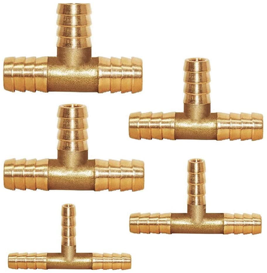 5 Pcs Brass Hose Connector, T Hose Connector, Barbed Connector, Tee
