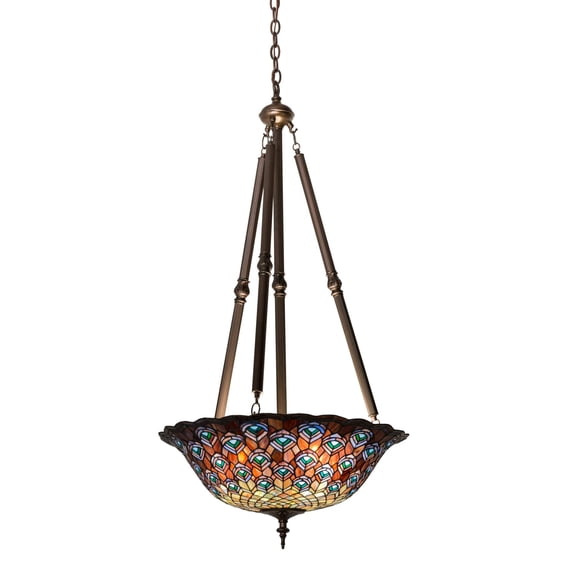 Meyda Tiffany 26549 24"W Tiffany Peacock Feather Inverted Pendant OS