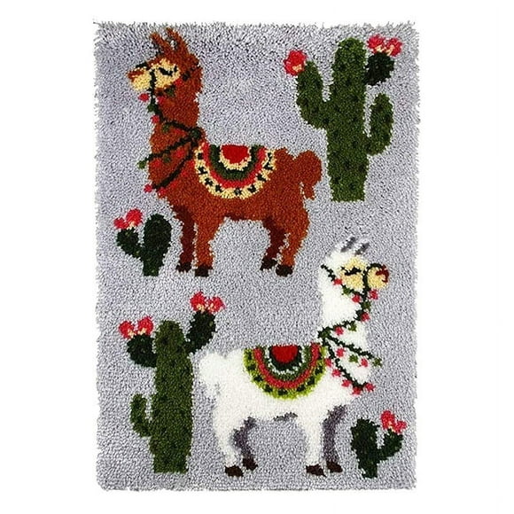 Latch Hook Rug Kits DIY Crochet Yarn Rugs Hooking Craft Kit with Color Preprinted Pattern Design for Adults Kids (Two Alpacas, 20 x 15in)