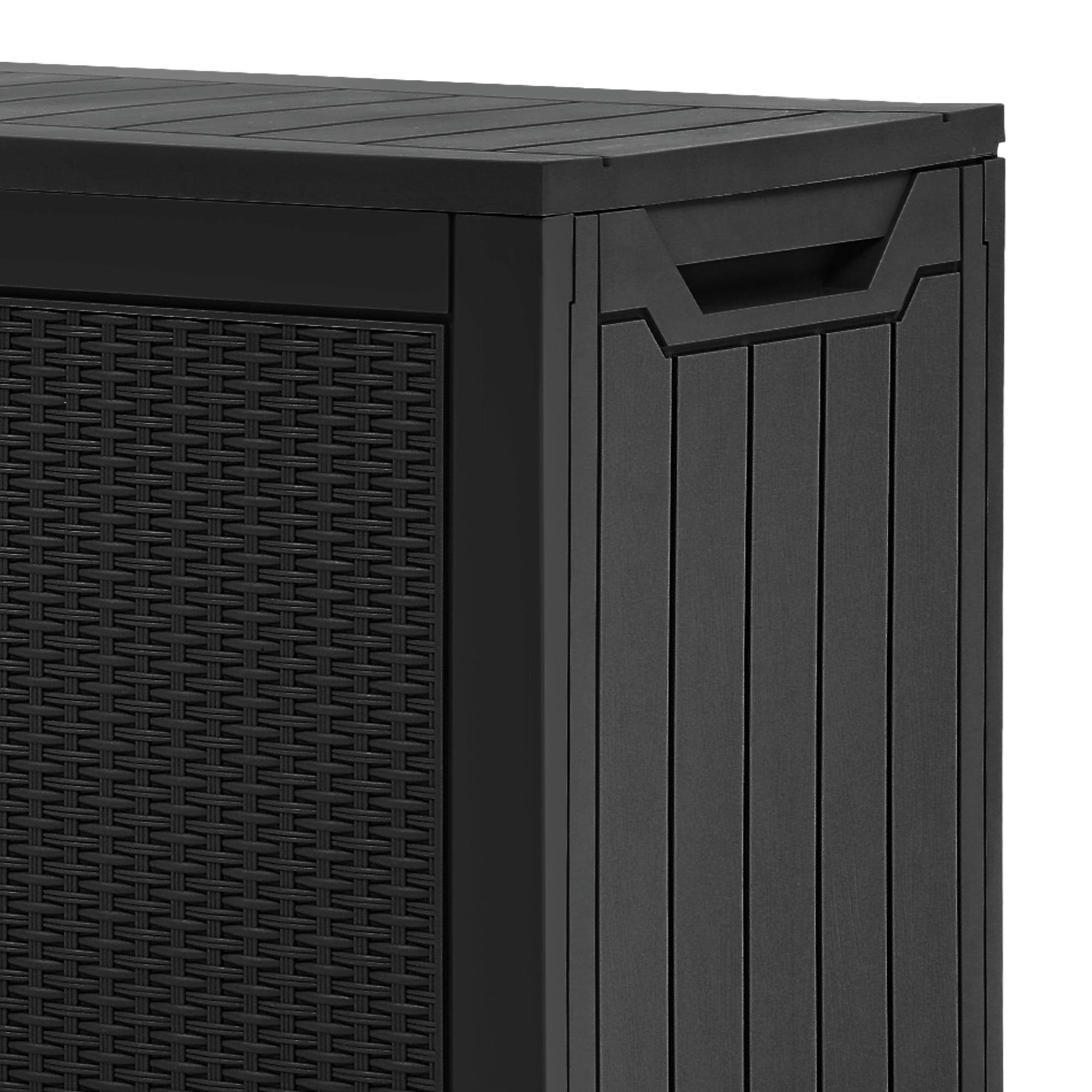 Uforic 80 Gallon Resin Outdoor Storage Deck Box, Weather Resistant Rattan Pattern Lockable Storage Bin for Patio Garden Backyard Home Essentials, Black