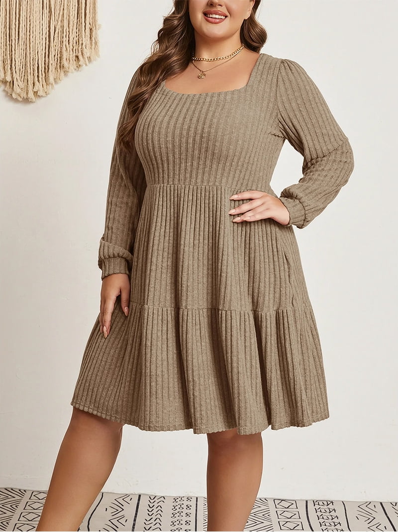 Cuteduck Women's Plus Size Fall Sweater Dress Long Sleeve Babydoll Dresses  with Pocket, 1X-5X - Walmart.com