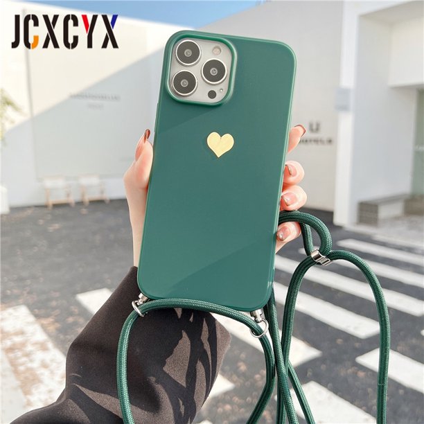 Funda de teléfono suave con cordón para collar cruzado de amor chapado para iPhone 14 13 12 Pro Max 11 MiNi XS XR X 8 7 Plus SE Tan Jianjun unisex