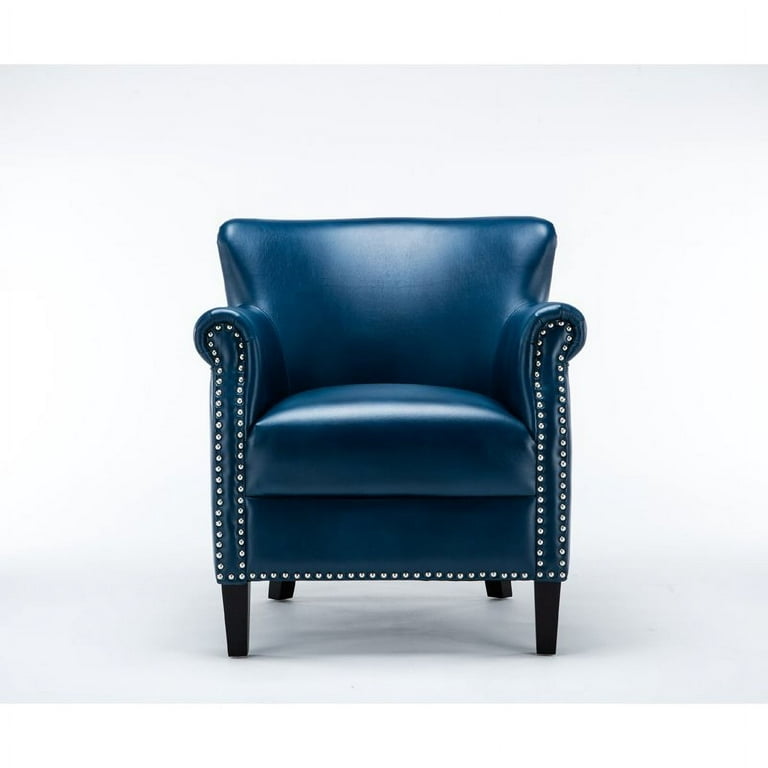 Cute Blue Leather Accent Chair w/2 Pillows