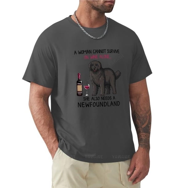 Camiseta de verano para hombre camisa divertida de Terranova y vino para el sudor color negro