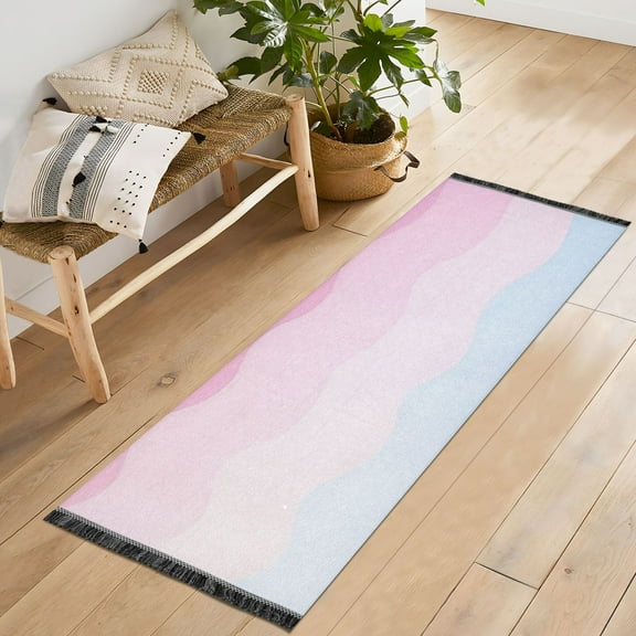Yayeee Runner Rug for Bedroom 2'x6' Machine Washable Hallway Non Slip Mat, Light Pink Stripes