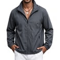 thumbnail image 5 of hoksml Men's Stand Collar Lightweight Windbreaker Full Zip Casual Jacket Elastic Cuff Zipper Pocket Outdoor Daily Coat, 5 of 5