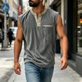 thumbnail image 5 of Mens Button Henley Neck Sleeveless Shirts Summer Muscle Cotton Tank Tops Relaxed Fit Plain Oversized Tshirts with Pocket, 5 of 5
