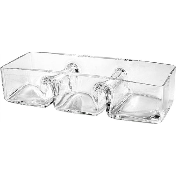 Glass - Sectional - Relish - Divided -Dish - Tray - 3 Part - Rectangular - for Nuts, Chocolate, Fruit or Candies - 12" Long - Made in Europe - by Barski