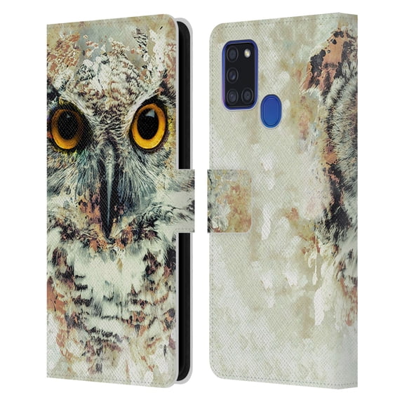 Head Case Designs Officially Licensed Riza Peker Animals Owl II Leather Book Wallet Case Cover Compatible with Samsung Galaxy A21s (2020)