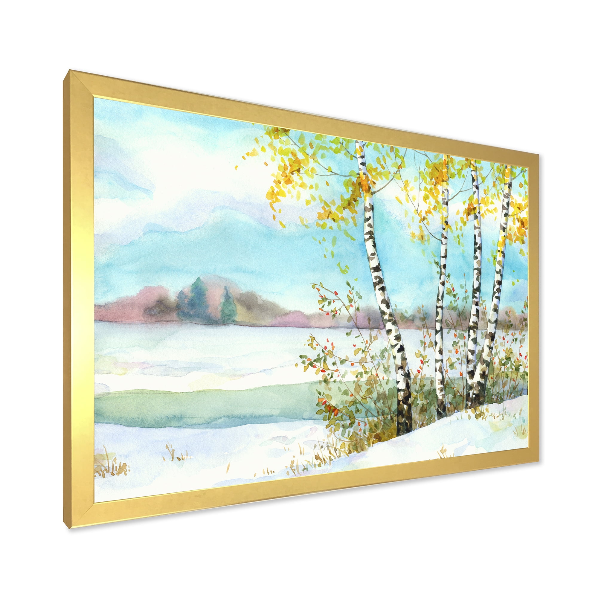 Designart 'Birches In Snowy Land' Lake House Framed Art Print