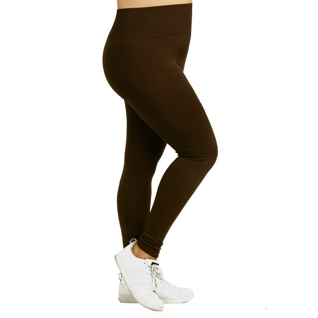 Gravity Threads Leggings Taille Haute en Polaire pour Femmes Grande Taille - Café