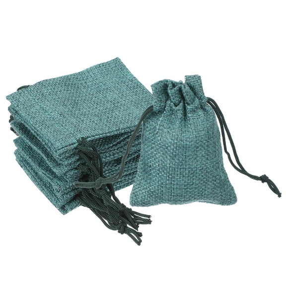 2.7x3.5 Inch Burlap Bags with Drawstring, 50 Pcs Linen Favor Gift Bags Reusable Jewelry Pouch Sacks for Party Christmas Festival, Green