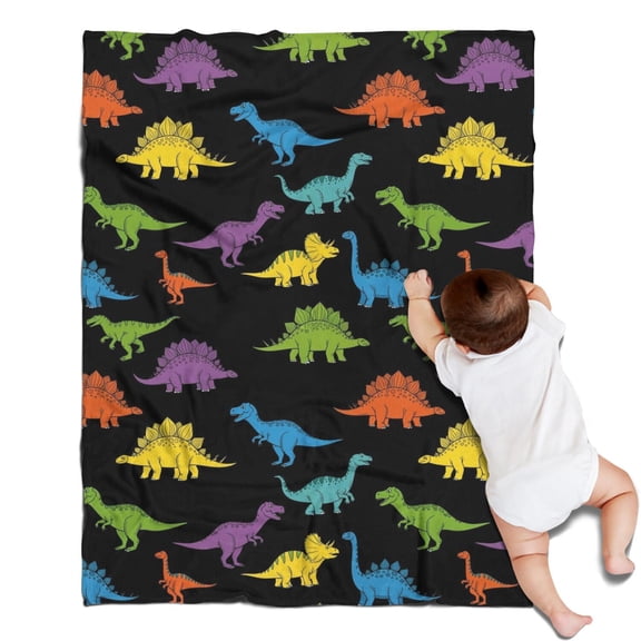 Colorful Dinosaurs Black Pattern Blanket,Comfortable Soft Lamb Wool Throw Blanket,All Season,Warm Lightweight Blankets for Sofa Bed Couch Living Room Chair,30"x40"