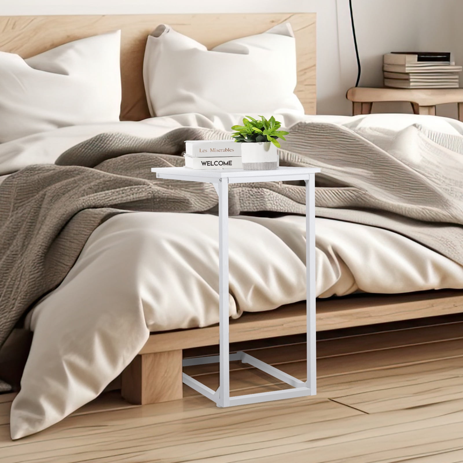 Tall C‑Shaped Side Table, 27.5 Inch Easy‑Assembly C Table for Sofa and Bedside, Single Pack White