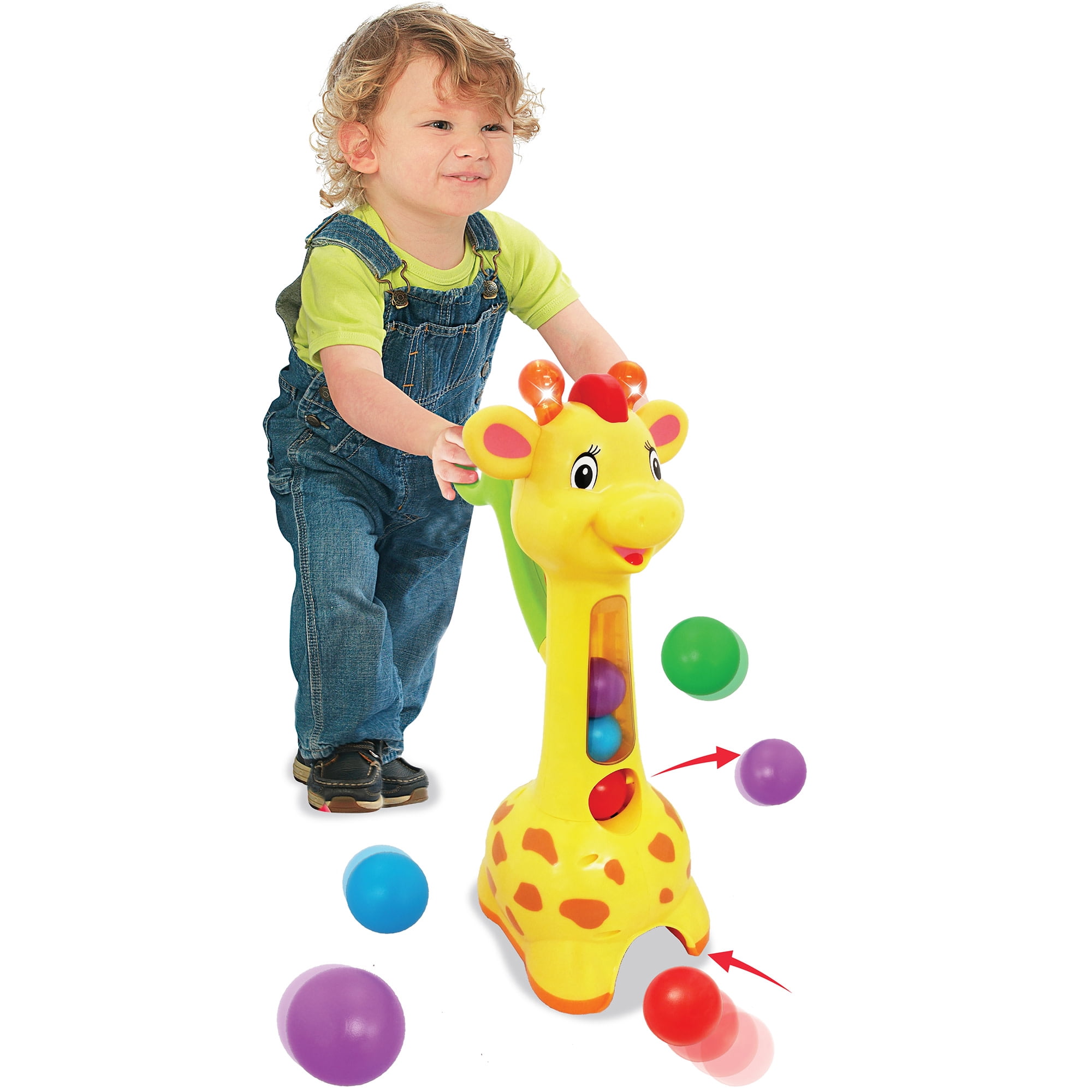 Kiddieland: Pick n' Pop Giraffe - Light & Sounds Interactive Toy Walker, Chasing Play, Blast & Collect Balls, Push & Pull Handle, Kids-Toddlers 18mo+
