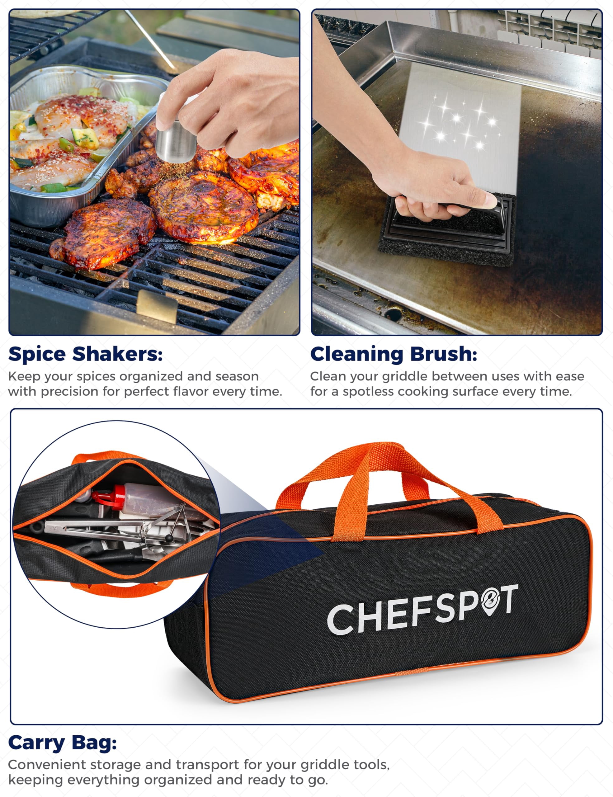 Chefspot 36pc Griddle Accessories Kit - Flat Top Grill Hibachi Spatula Set For Weber And Blackstone Griddles  Breakfast Tools Basting Cover Cleaning Brush Outdoor Bbq