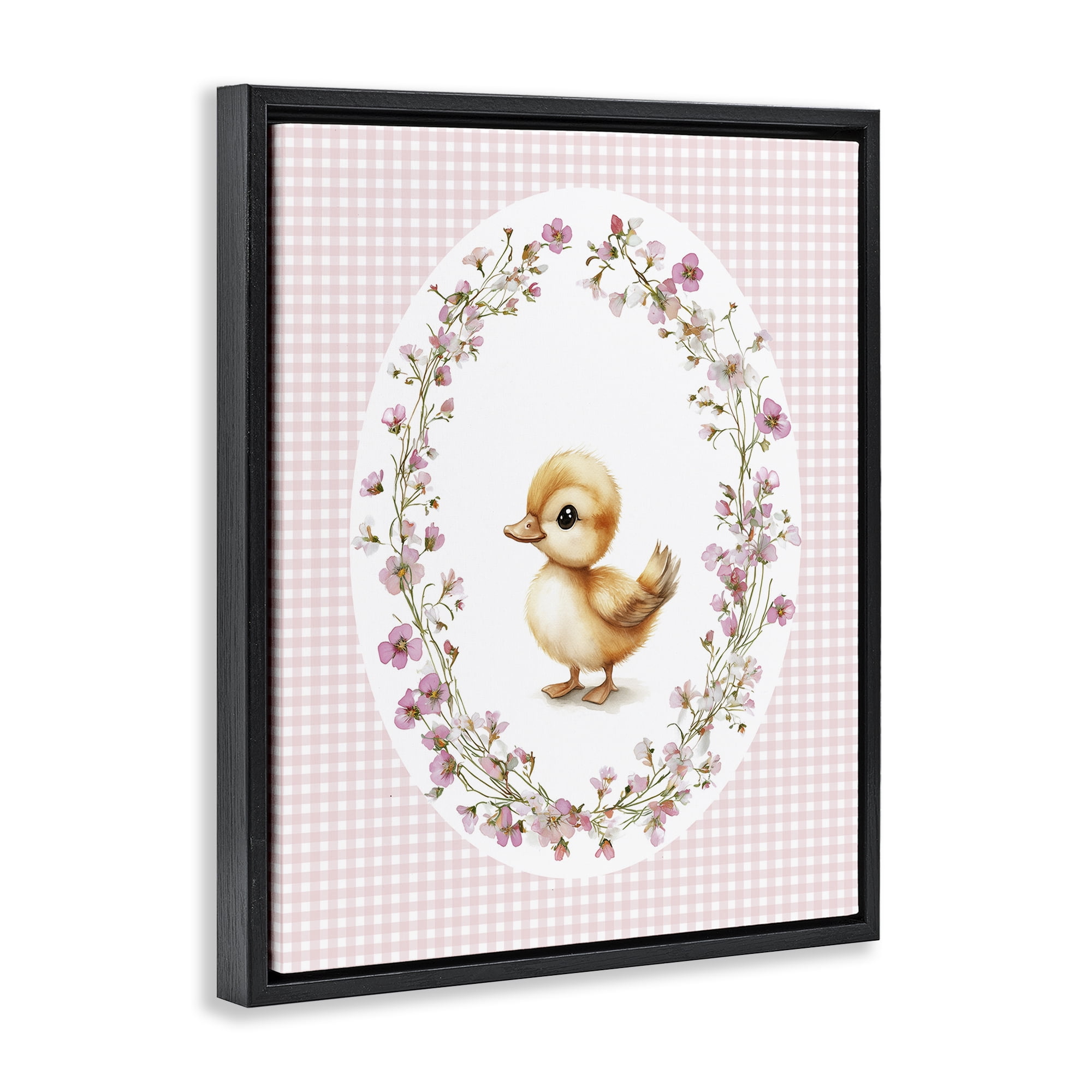 Stupell Industries Spring Gingham Duckling Black Framed Floater Canvas Wall Art, design by Christine Simpson Art