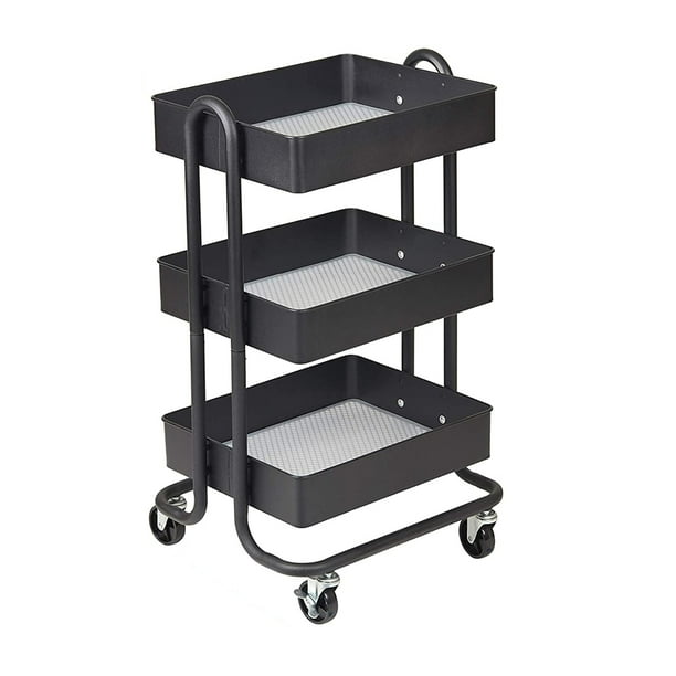 ECR4Kids 3 Tier Metal Rolling Storage Organizer Utility Cart, Black