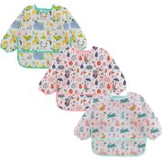 HaimoBurg 3Pcs Long Sleeved Bib ,Baby Bib Girl Waterproof, Toddler Shirt Bibs,6-30 Months