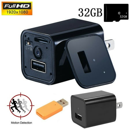 Small HD 1080P Camera USB Wall Charger Video Recorder Surveillance Security Cam, Motion Detection for Office/Dog/Baby Monitor