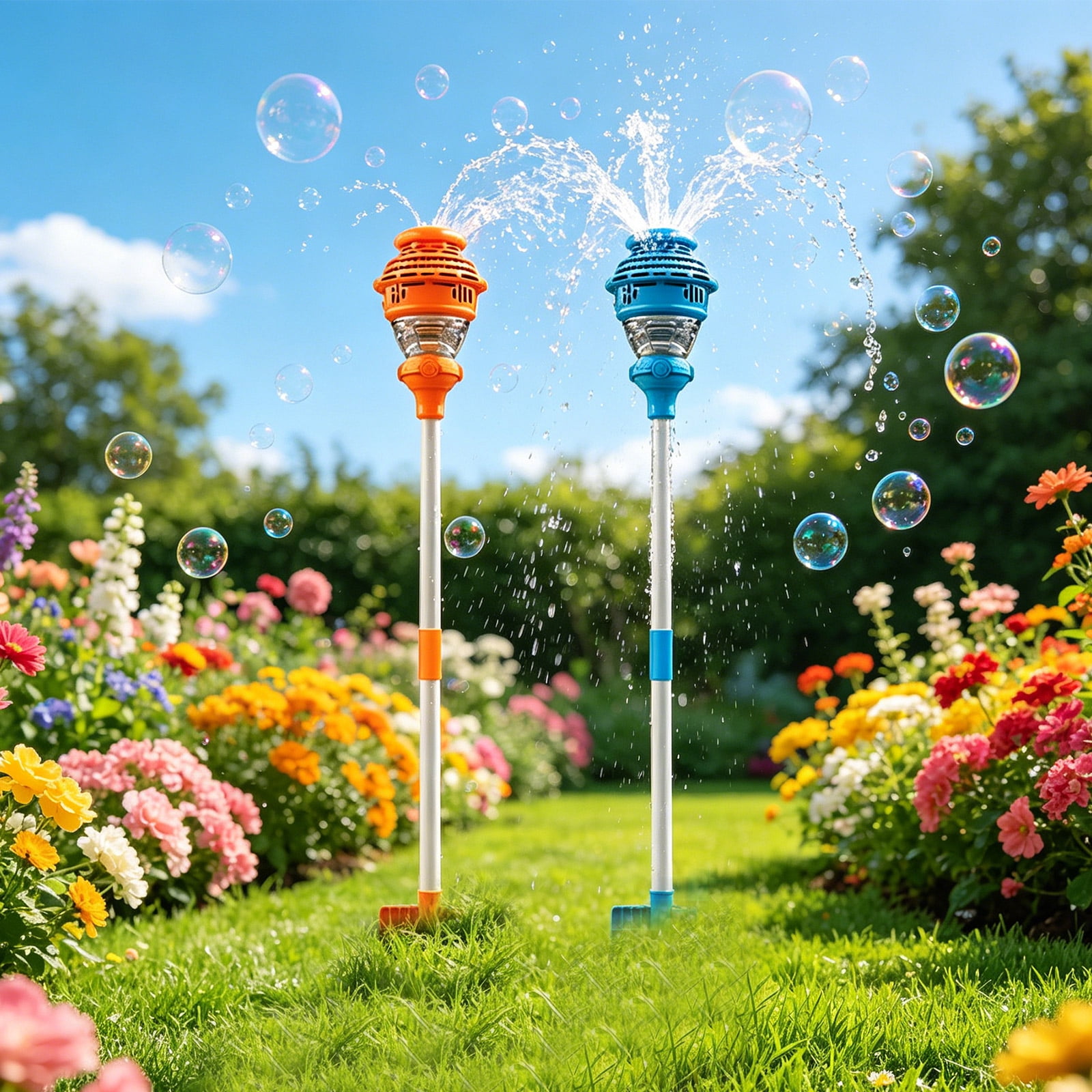 Bubble Sprinkler Machine, Outdoor Bubble Blower and Water Spray 2 in 1 Wand with Street Lamp Design, Plastic Bubble Maker for Garden Party Event (Random Color)