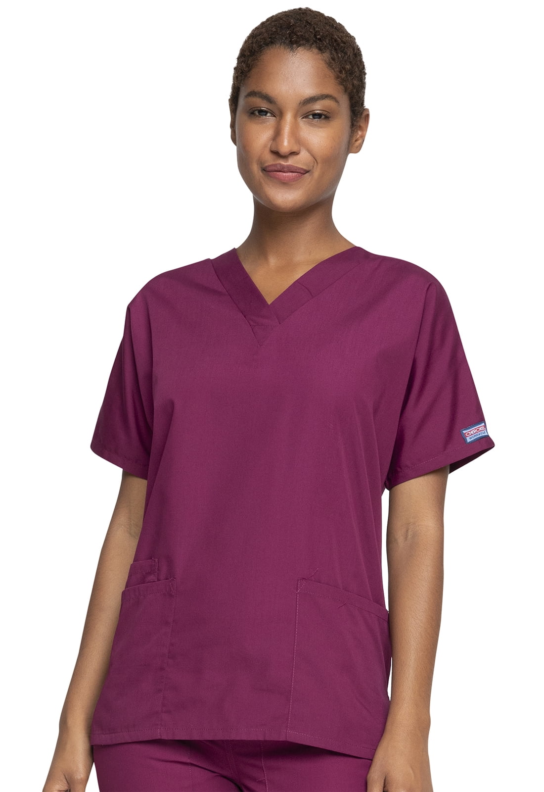 MEDICAL SCRUBS Cherokee Workwear Women V-Neck Top Short Sleeve shirt pocket 4700 
