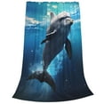 thumbnail image 2 of Honeii Ice Blue Ocean Cute Dolphin Print Fleece Blanket - Throw Blanket for Bed, Sofa, Couch, Camping, and Travel , Microplush Ultra Soft Warm Blanket-60"x50", 2 of 7
